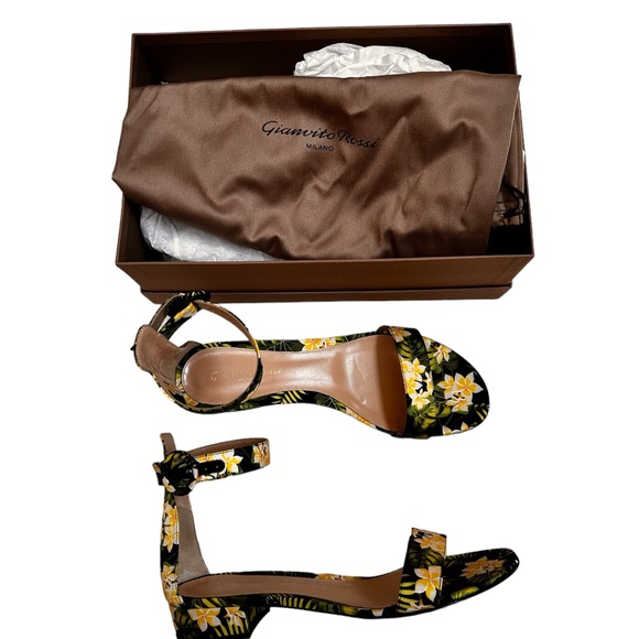 NIB Gianvito Rossi Satin Floral Print Black Sandal Sz 9.5 - Picture 4 of 8